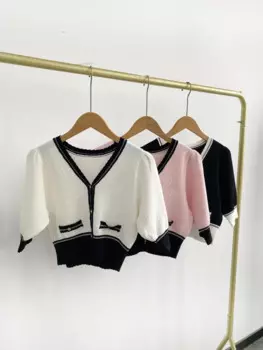 Женский трикотажный кардиган с V-образным вырезом и коротким рукавом