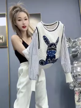 Женский трикотажный кашемировый свитер с длинным рукавом, Осень-зима