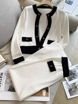 Женский трикотажный комплект из 2 предметов, Повседневный Кардиган и брюки с широкими штанинами