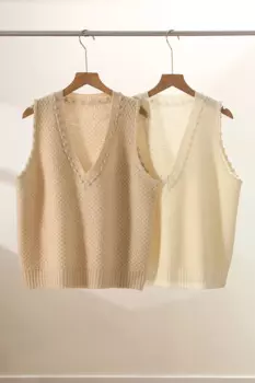 Женский трикотажный пуловер без рукавов, с V-образным вырезом