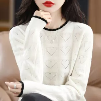 Женский трикотажный пуловер из 2024 шерсти, с круглым вырезом