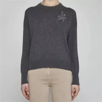 Женский трикотажный пуловер с цветочной вышивкой, эластичный облегающий кашемировый свитер с длинным рукавом, y2k, осень 2024