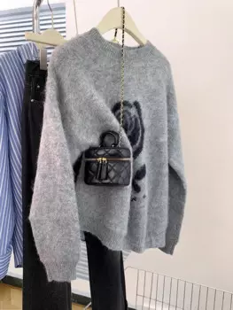 Женский трикотажный пуловер с длинным рукавом, круглым вырезом