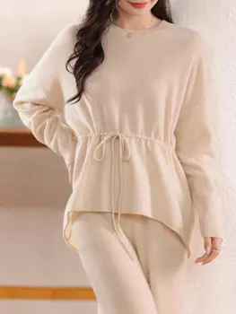 Женский трикотажный пуловер с круглым вырезом, большого размера