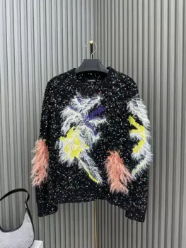 Женский трикотажный пуловер с круглым вырезом и блестками