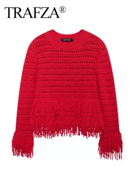 Женский трикотажный пуловер с круглым вырезом и длинными рукавами