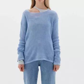 Женский трикотажный пуловер с круглым вырезом и длинным рукавом