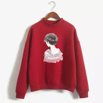 Женский трикотажный пуловер с круглым вырезом и принтом