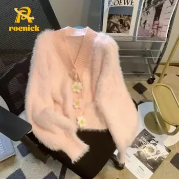 Женский трикотажный пуловер с круглым вырезом и длинным рукавом