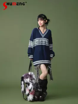 Женский трикотажный пуловер с V-образным вырезом и длинным рукавом