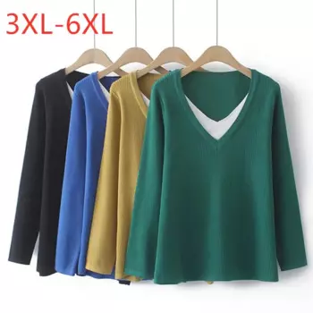 Женский трикотажный пуловер с V-образным вырезом, с длинным рукавом