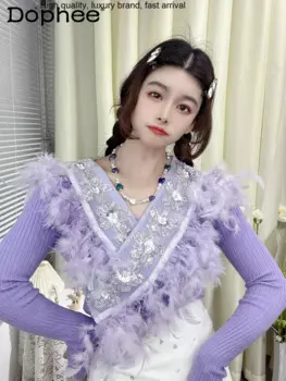 Женский трикотажный пуловер с V-образным вырезом