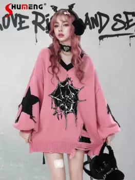 Женский трикотажный пуловер с V-образным вырезом и длинным рукавом