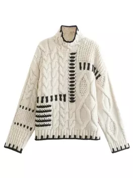 Женский трикотажный пуловер с воротником-стойкой и длинным рукавом