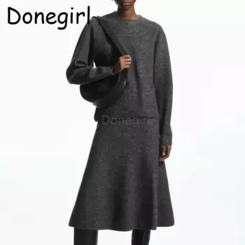 Женский трикотажный свитер Donegirl, однотонный простой костюм с юбкой, Осень-зима 2024