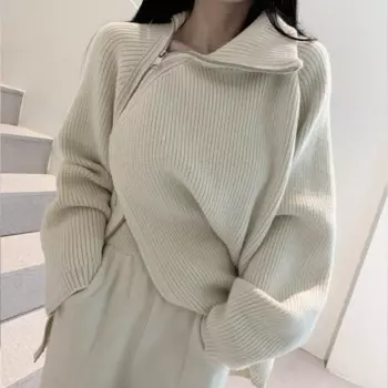 Женский трикотажный свитер на молнии, с длинным рукавом