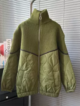 Женский трикотажный свитер на молнии, с высоким воротником