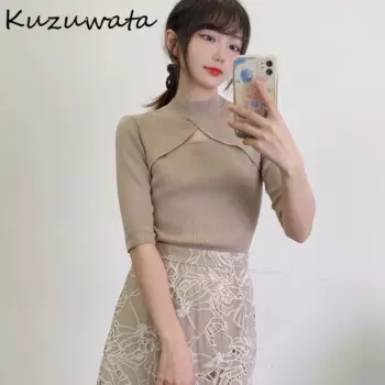 Женский трикотажный свитер с круглым вырезом, однотонный облегающий пуловер с перекрещивающимися рукавами, джемпер в японском стиле, Новинка осени 2024