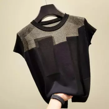 Женский трикотажный топ из вискозы, с круглым вырезом и коротким рукавом
