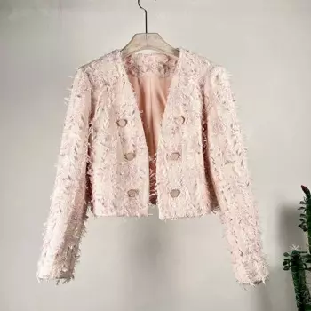 Женский твидовый кардиган с V-образным вырезом и бахромой