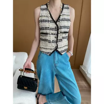 Женский твидовый жилет с V-образным вырезом, без рукавов