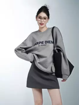 Женский Универсальный свитер с круглым вырезом, свободный серый повседневный джемпер с длинным рукавом и надписью на осень