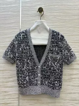 Женский Универсальный трикотажный кардиган с V-образным вырезом и коротким рукавом