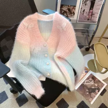 Женский винтажный кардиган с V-образным вырезом, с длинным рукавом