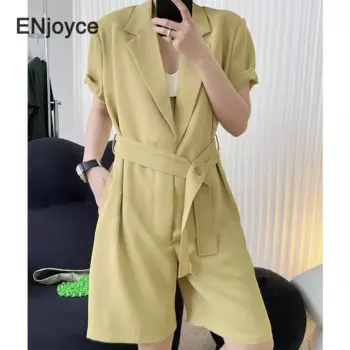 Женский винтажный комбинезон с завышенной талией, черный Свободный комбинезон в Корейском стиле с шортами, комбинезоны с широкими штанинами для лета