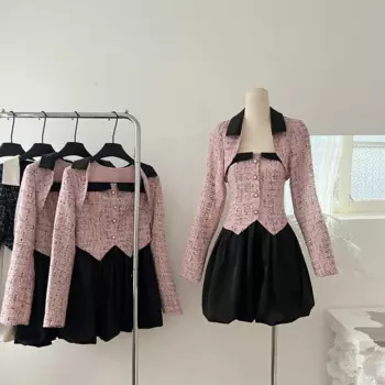 Женский винтажный костюм с длинным рукавом и юбкой