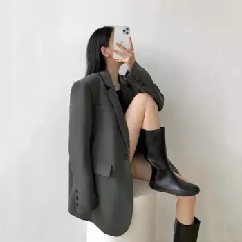 Женский винтажный однобортный пиджак GIDYQ, свободный однотонный базовый пиджак с длинным рукавом в Корейском стиле, Офисная верхняя одежда