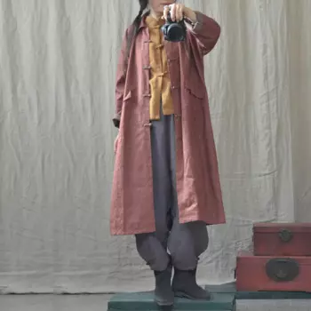 Женский винтажный тренчкот ручной работы, осеннее пальто на пуговицах в стиле ретро, однотонное лоскутное пальто с отложным воротником