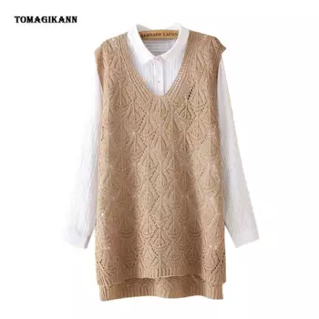 Женский винтажный Трикотажный жилет с ромбовидным вырезом и V-образным вырезом