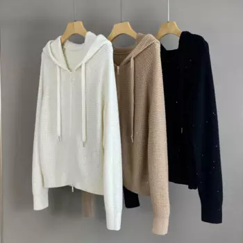 Женский вязаный кардиган с блестками, повседневный кашемировый свитер с длинным рукавом, Осень-зима