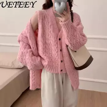 Женский вязаный кардиган с V-образным вырезом, Осень-зима