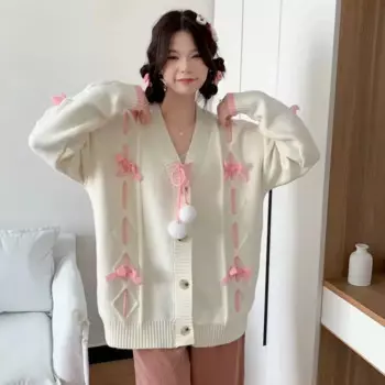 Женский вязаный кардиган с V-образным вырезом, Осень-зима