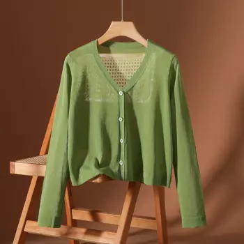 Женский вязаный кардиган с V-образным вырезом, длинным рукавом