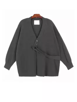 Женский вязаный кардиган с V-образным вырезом и длинным рукавом