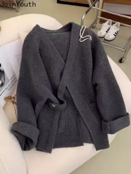 Женский вязаный кардиган с V-образным вырезом, на осень и зиму