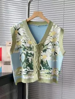 Женский вязаный кардиган с V-образным вырезом, без рукавов