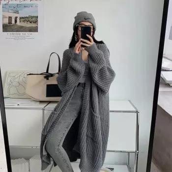 Женский вязаный кардиган средней длины, Свободный теплый кардиган в Корейском стиле, модель Y2k на осень и зиму