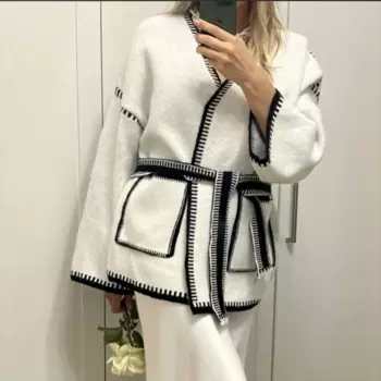 Женский вязаный кардиган Talenza, Осенний облегающий жакет с длинным рукавом и карманами, Свободный Повседневный Кардиган с V-образным вырезом, цветной кардиган Y2k