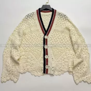 Женский вязаный крючком кардиган с V-образным вырезом