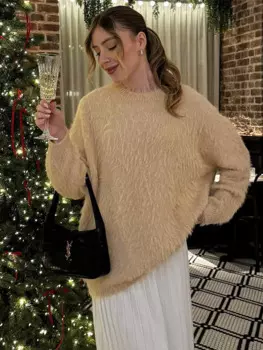 Женский вязаный пуловер с длинным рукавом, высоким воротником