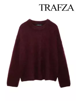 Женский вязаный пуловер с круглым вырезом и длинными рукавами