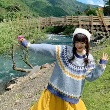 Женский вязаный пуловер с круглым вырезом, с длинным рукавом