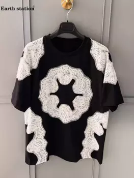 Женский вязаный пуловер с кружевом, универсальный свободный вязаный пуловер с круглым вырезом в восточной части осени 2024