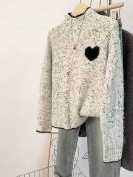 Женский вязаный свитер с длинным рукавом, Свободный Повседневный пуловер с длинным рукавом и воротником-стойкой