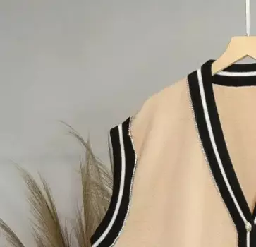 Женский вязаный жилет с поясом, свободный офисный свитер с жемчужинами, элегантный вязаный кардиган французского бренда с V-образным вырезом