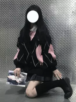 Женский жаккардовый Кардиган с длинным рукавом и V-образным вырезом